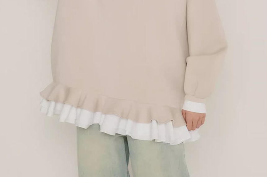 Ruffled Hem Collared Oversized Sweatshirt