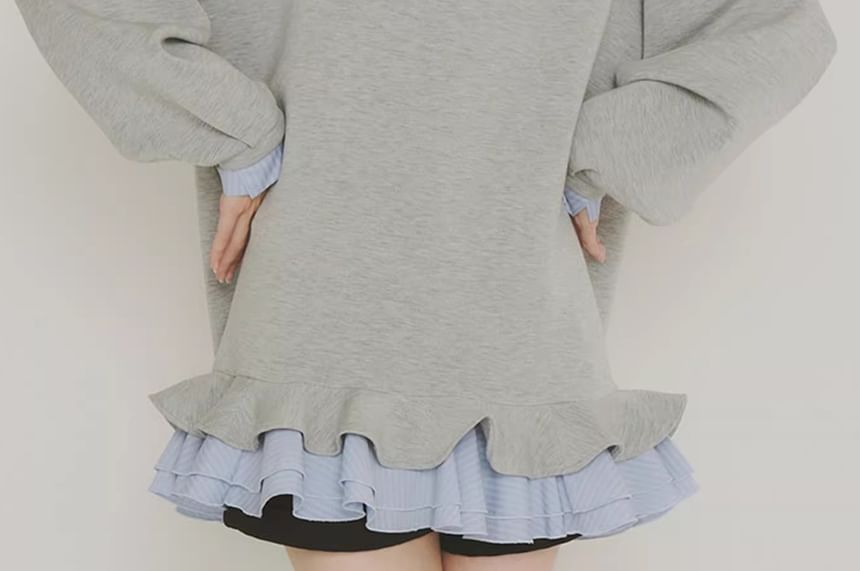 Ruffled Hem Collared Oversized Sweatshirt