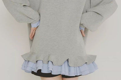 Ruffled Hem Collared Oversized Sweatshirt