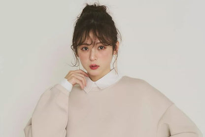 Ruffled Hem Collared Oversized Sweatshirt