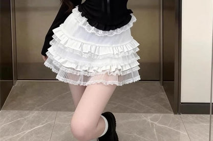 Two-Tone Long Sleeve Top with Lace Trim Faux Layer