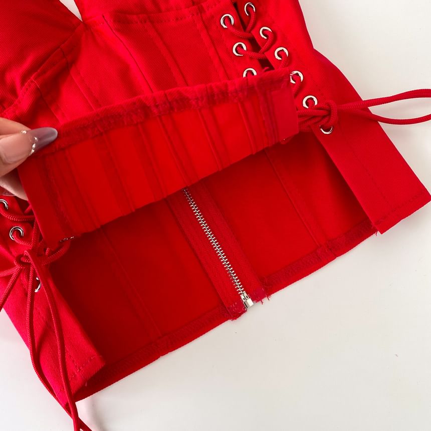 Halter V-Neck Lace Up Camisole Top