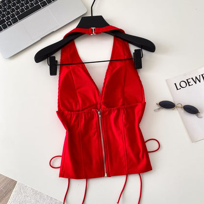 Halter V-Neck Lace Up Camisole Top