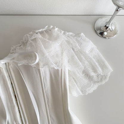 Short-Sleeve Off Shoulder Lace Panel Bustier Top