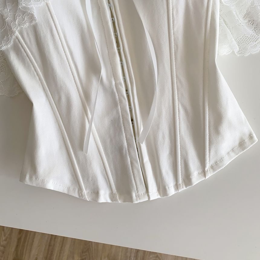 Short-Sleeve Off Shoulder Lace Panel Bustier Top