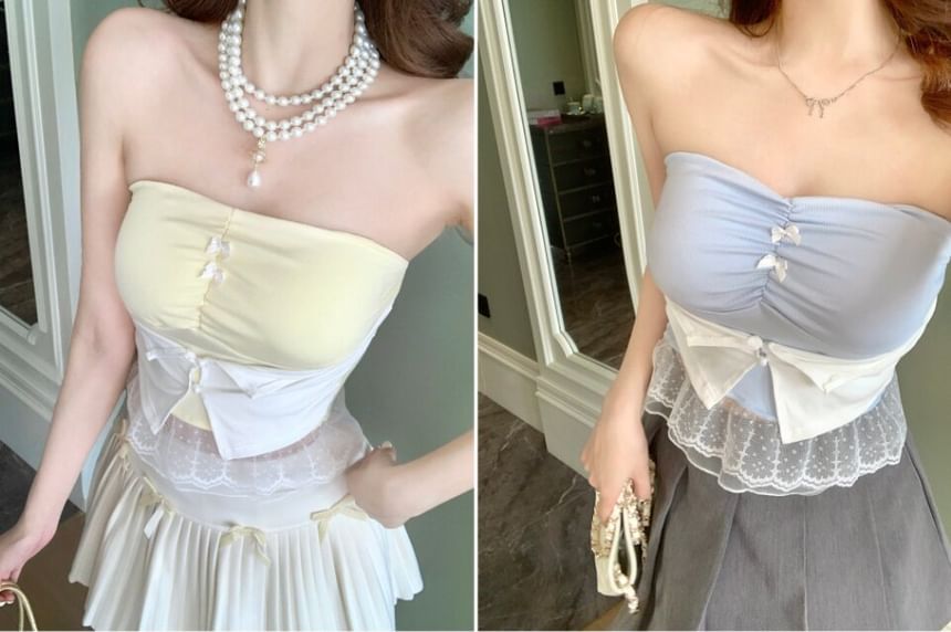 Strapless Two Tone Lace Hem Top