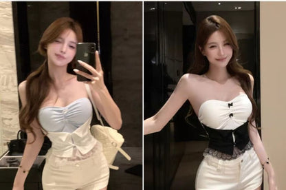 Strapless Two Tone Lace Hem Top