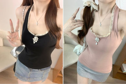Lace Edge Plain Tank Top