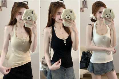 Lace Edge Plain Tank Top
