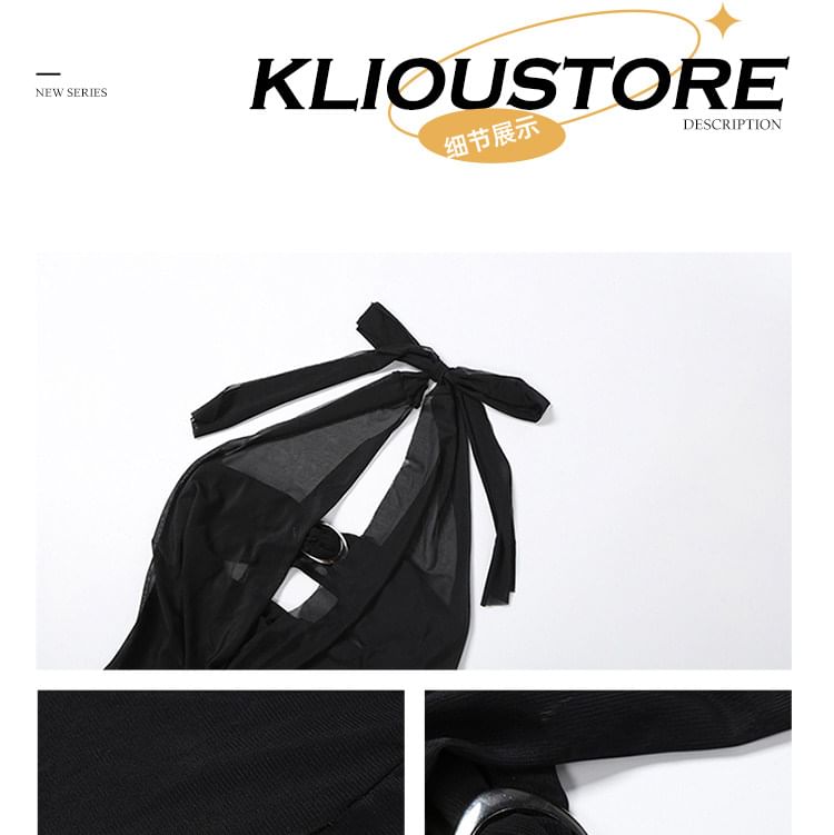 Halter Neck Cowl Neck Plain Slit Maxi Party Dress