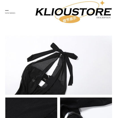 Halter Neck Cowl Neck Plain Slit Maxi Party Dress