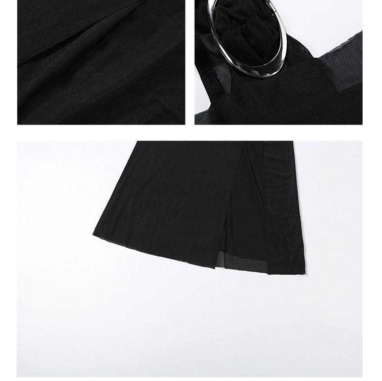 Halter Neck Cowl Neck Plain Slit Maxi Party Dress