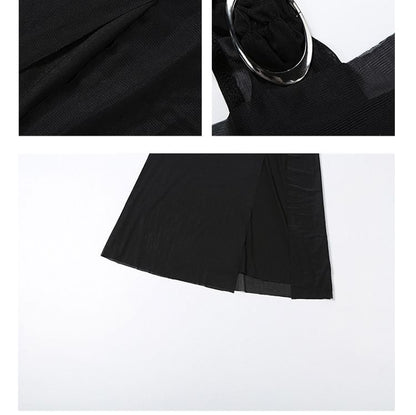 Halter Neck Cowl Neck Plain Slit Maxi Party Dress