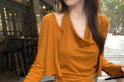 Set: Halter-Neck Plain Top + Open Front Cardigan
