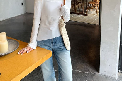 One Shoulder Lace Panel Long Sleeve Top