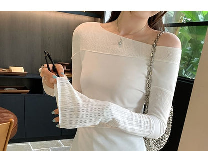 One Shoulder Lace Panel Long Sleeve Top