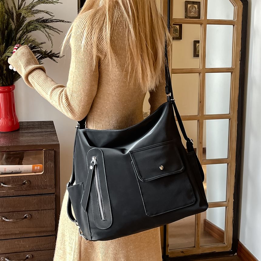 Flap Pocket Zip Crossbody Bag