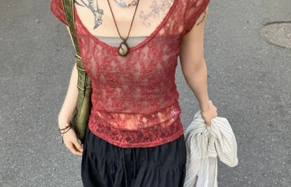 Off Shoulder Lace T-Shirt