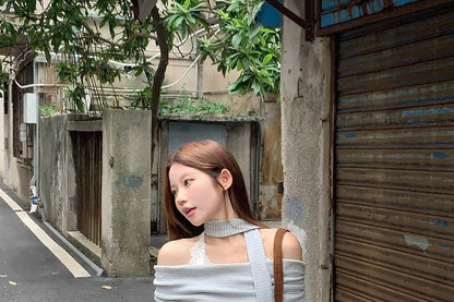Lace Camisole Top / Off Shoulder T Shirt with Sash