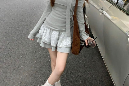 Lace Camisole Top / Off Shoulder T Shirt with Sash
