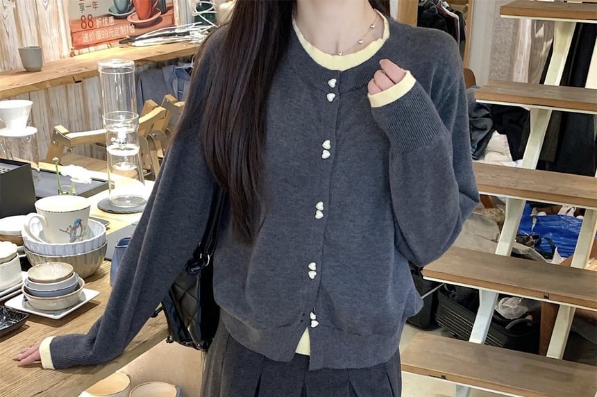 Two-Tone Button-Up Cardigan