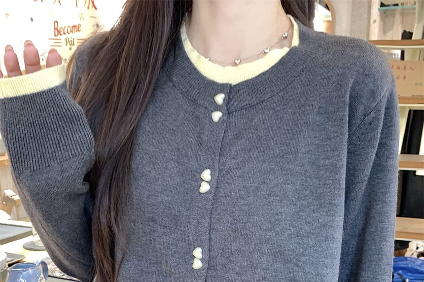 Two-Tone Button-Up Cardigan