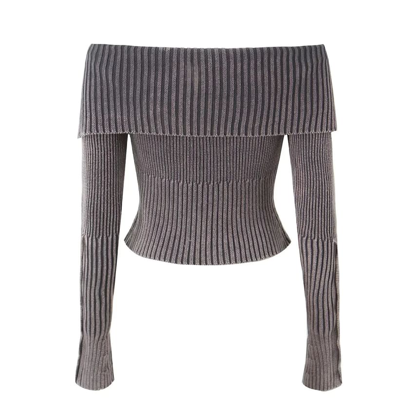 Off-Shoulder Button-Up Plain Crop Cardigan