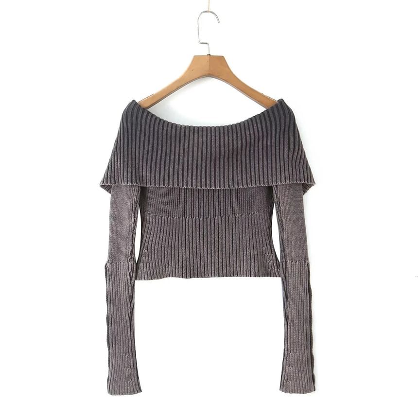 Off-Shoulder Button-Up Plain Crop Cardigan