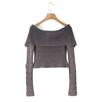 Off-Shoulder Button-Up Plain Crop Cardigan