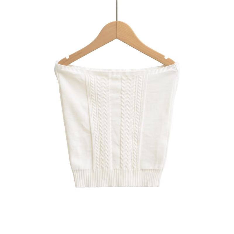 Lace Panel Button Up Cable Knit Crop Tube Top