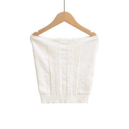 Lace Panel Button Up Cable Knit Crop Tube Top