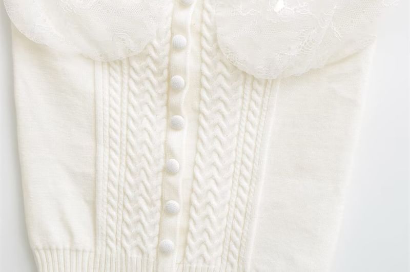 Lace Panel Button Up Cable Knit Crop Tube Top