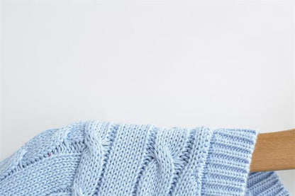 Short-Sleeve V-Neck Button-Up Plain Cable Knit Crop Cardigan