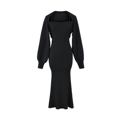 Plain Open Front Crop Cardigan / Spaghetti Strap Midi Mermaid Dress / Set
