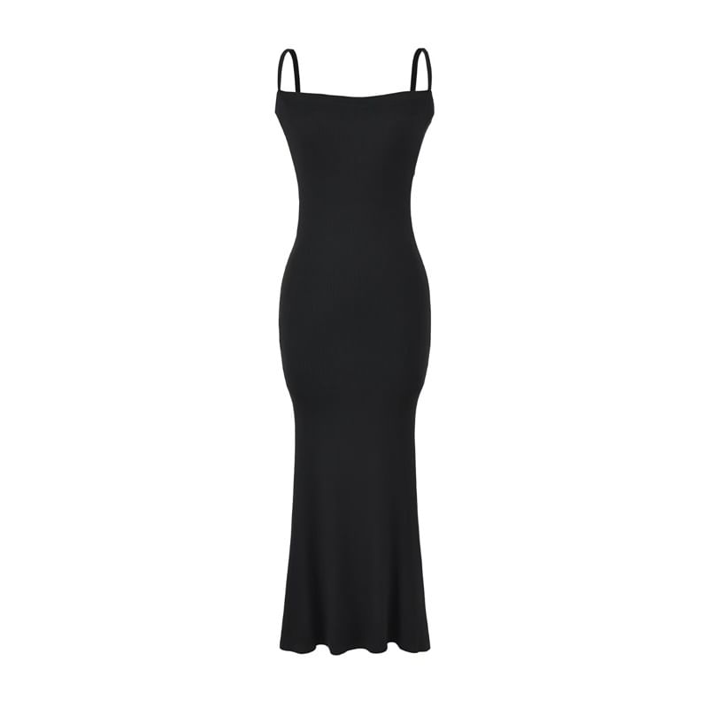 Plain Open Front Crop Cardigan / Spaghetti Strap Midi Mermaid Dress / Set