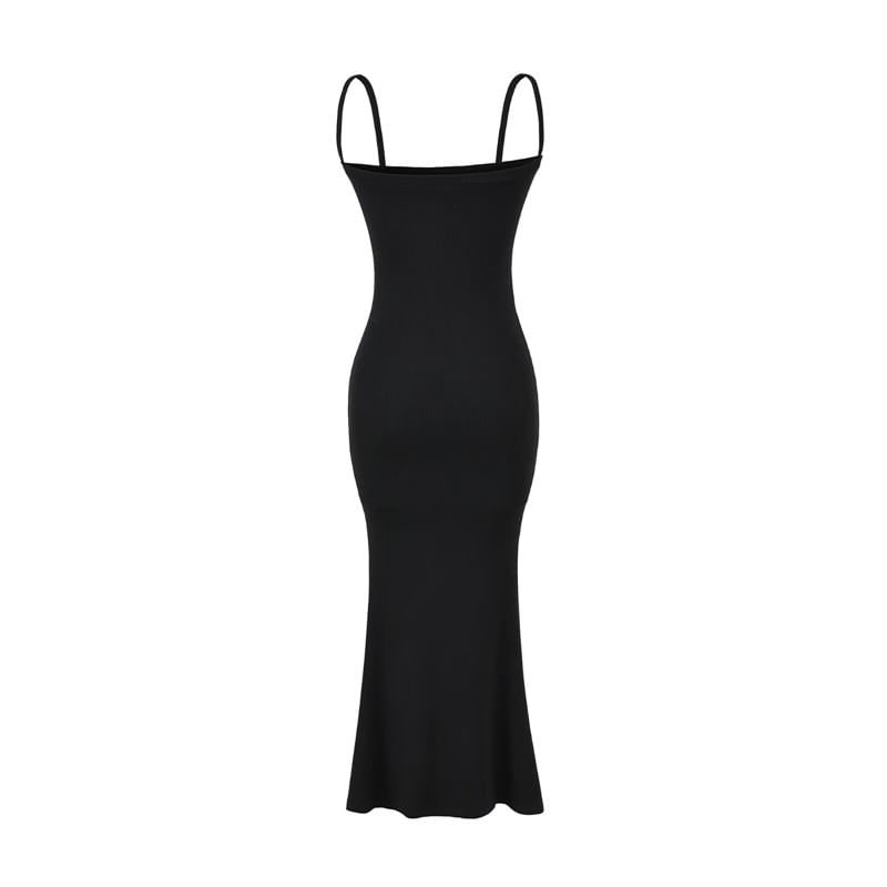 Plain Open Front Crop Cardigan / Spaghetti Strap Midi Mermaid Dress / Set