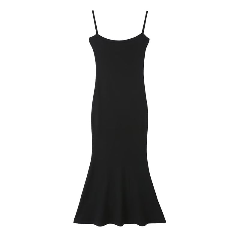 Plain Open Front Crop Cardigan / Spaghetti Strap Midi Mermaid Dress / Set
