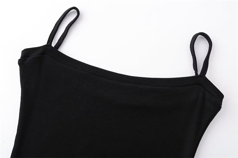 Plain Open Front Crop Cardigan / Spaghetti Strap Midi Mermaid Dress / Set