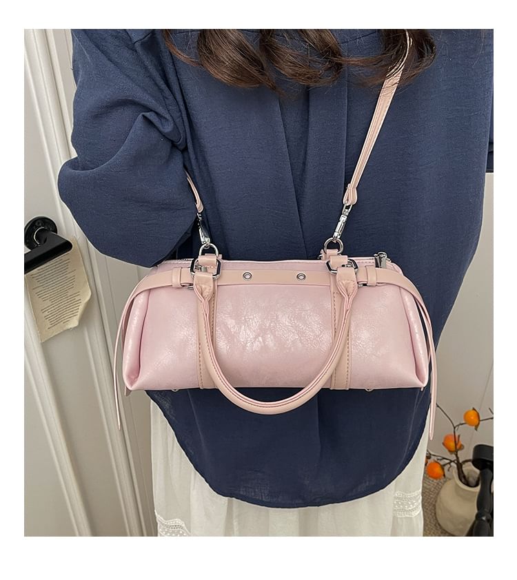Top Handle Plain Belted Faux Leather Crossbody Bag