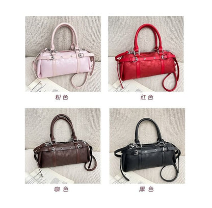 Top Handle Plain Belted Faux Leather Crossbody Bag