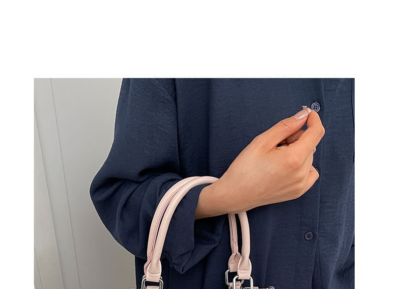 Top Handle Plain Belted Faux Leather Crossbody Bag