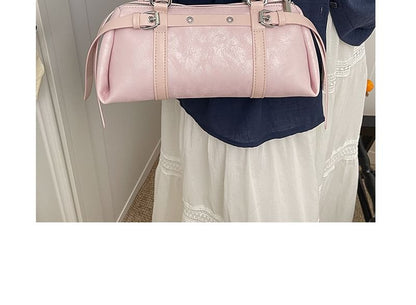 Top Handle Plain Belted Faux Leather Crossbody Bag