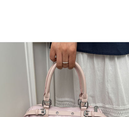 Top Handle Plain Belted Faux Leather Crossbody Bag