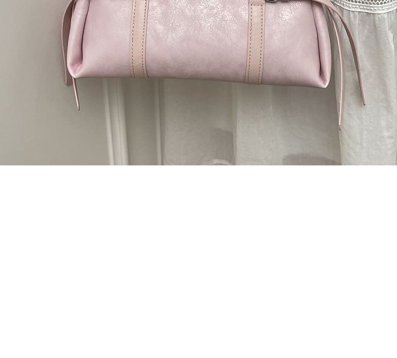 Top Handle Plain Belted Faux Leather Crossbody Bag