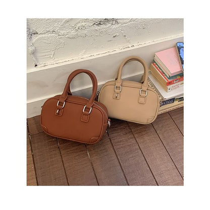 Top Handle Plain Faux Leather Crossbody Bag