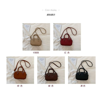 Top Handle Plain Faux Leather Crossbody Bag