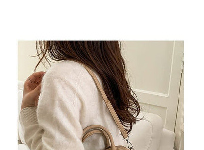 Top Handle Plain Faux Leather Crossbody Bag