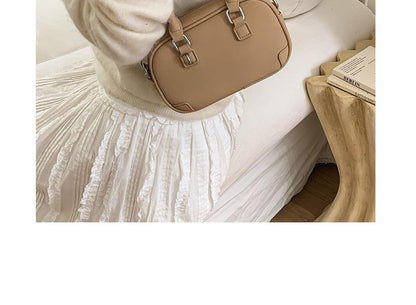 Top Handle Plain Faux Leather Crossbody Bag