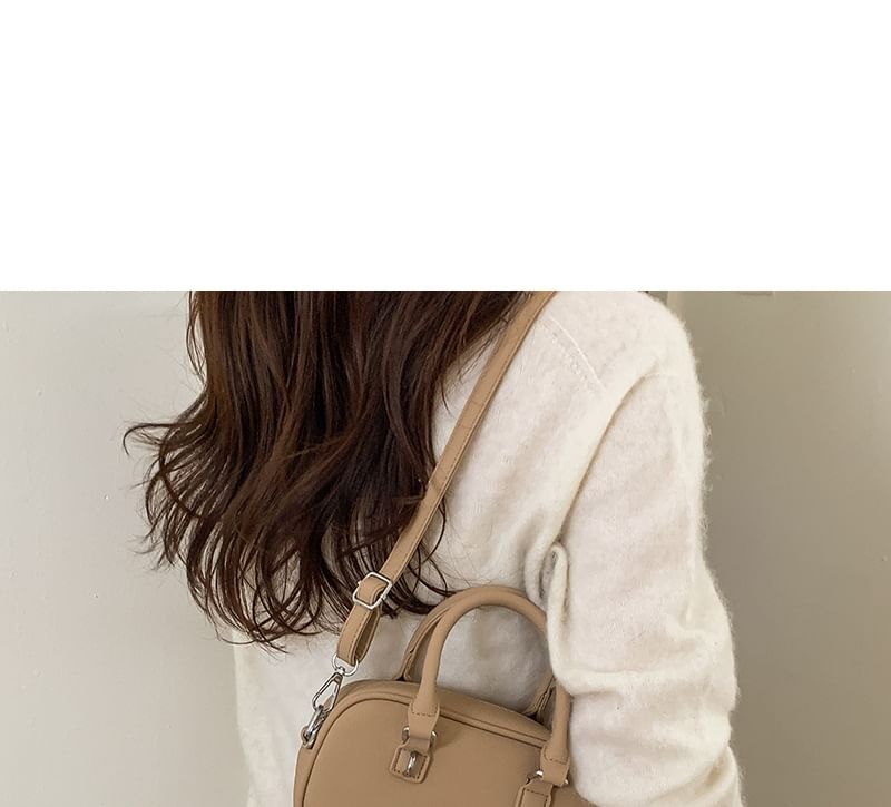Top Handle Plain Faux Leather Crossbody Bag