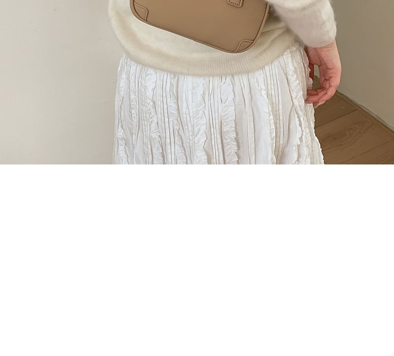 Top Handle Plain Faux Leather Crossbody Bag